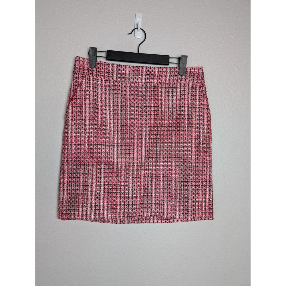 White House Black Market Skirt Womens 2 Pink Plaid Tweed Pencil Lined Career‎